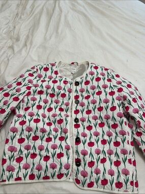 J. Crew White Quilted Jacket with Pink and Red Floral Print